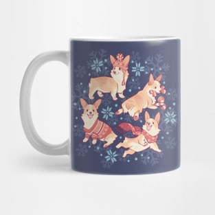 Winter corgis in blue Mug